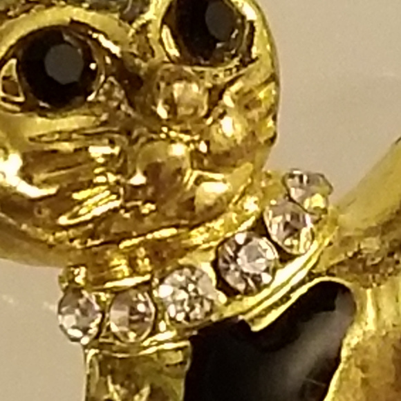 NWT Black Gold Cat Pin Brooch Glass Crystal Collar - Picture 2 of 8